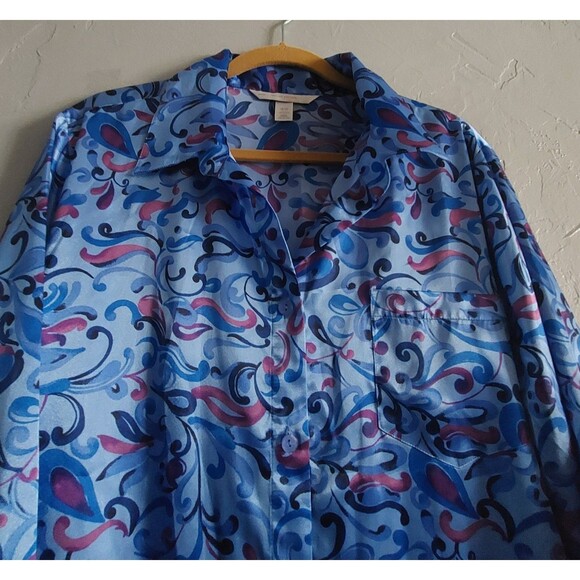 Sexy Sensual Cacique  Nightgown Women 18/20 Blue/floral Button Down Chemise. - Picture 5 of 11